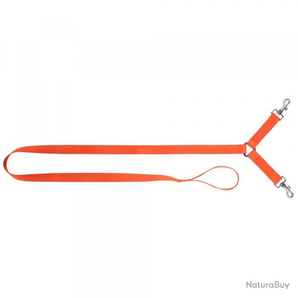 Laisse Nylon 1,30 m Country - Double Attache 2 Chiens - Haute Visibilit Orange Fluo
