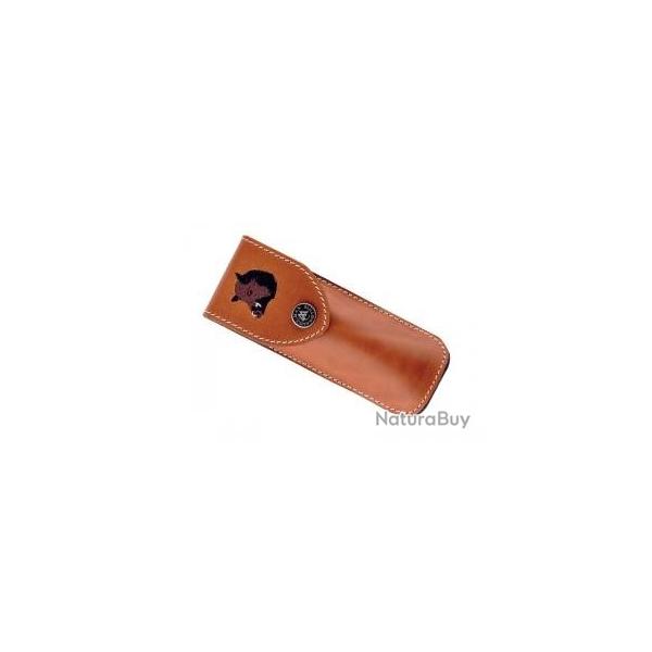 Etui Max Capdebarthes RANDONNEUR cuir fauve port horizontal/vertical avec broderie motif sanglier