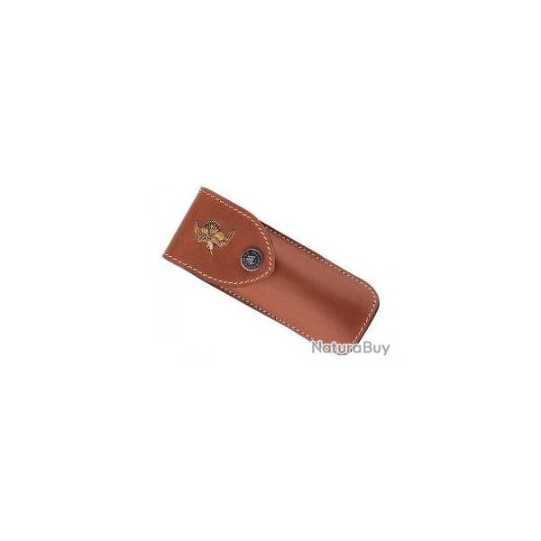 Etui Max Capdebarthes RANDONNEUR cuir fauve port horizontal/vertical avec broderie motif bcasse