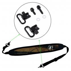 Sangle pour Fusil de Chasse 2 Points Ceinture Réglable avec Adaptateurs Pivotants & Émerillons