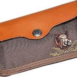 Pochette A Balles Garnier Toile Et Cuir Vachette 10 Balles Brodée Sanglier - JANUEL