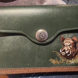 Pochette A Balles Gachat Cuir Vachette 10 Balles Brodée Sanglier - JANUEL