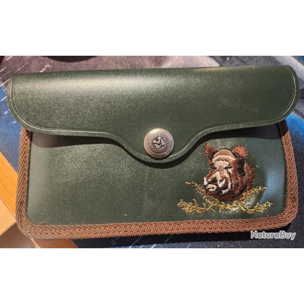 Pochette A Balles Gachat Cuir Vachette 10 Balles Brode Sanglier - JANUEL