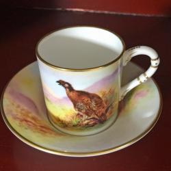 Tasse à café porcelaine fine Royal Worcester Game birds James Stinton