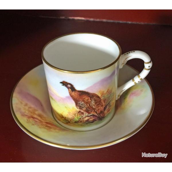 Tasse  caf porcelaine fine Royal Worcester Game birds James Stinton