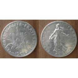 France 1 Franc 1908 Semeuse par Roty Piece Argent Francs