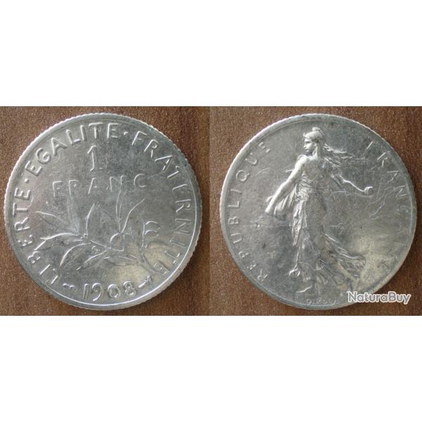 France 1 Franc 1908 Semeuse par Roty Piece Argent Francs