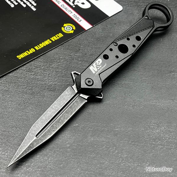 Couteau Tactical Smith&Wesson M&P Lame Acier Inoxydable Poigne Aluminium Noir Linerlock Clip