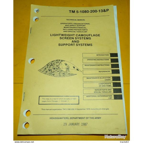 ARMEE AMERICAINE U.S : NOTICE POUR LES FILETS DE CAMOUFLAGE , PERIODE DE 1987 UTILISATION PENDANT L