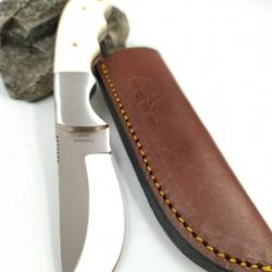 Beau Poignard Manche en Os  Lame de peau en acier inox avec Etui en Cuir