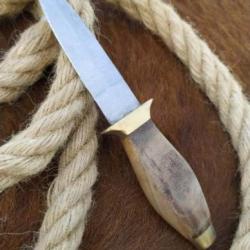 Couteau de Botte Manche Bois avec Etui en Cuir