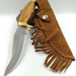 Poignard Bowie Skinner Manche en Bois Etui en Cuir