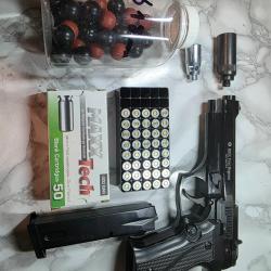 Pistolet à blanc EKOL firat magnum noir cal.9mm pak 40 x Munitions + Embout Self Gomm + lance fusée