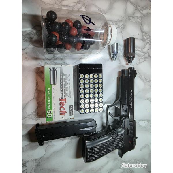 Pistolet  blanc EKOL firat magnum noir cal.9mm pak 40 x Munitions + Embout Self Gomm + lance fuse
