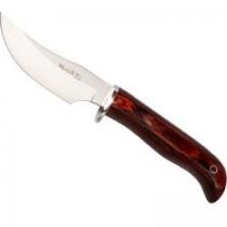 Poignard Muela DP lame 10 cm acier inox X50CrMoV15, garde inox, manche pakka, étui cuir marron.