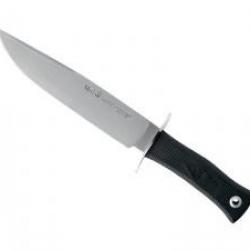 Poignard Muela SARRIO lame 19 cm acier inox X50CrMoV15, garde inox, manche gomme noire, étui cuir.