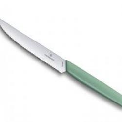 Couteau Victorinox steak Swiss Modern, lame crantée 12 cm inox, manche polypropylène vert pastel