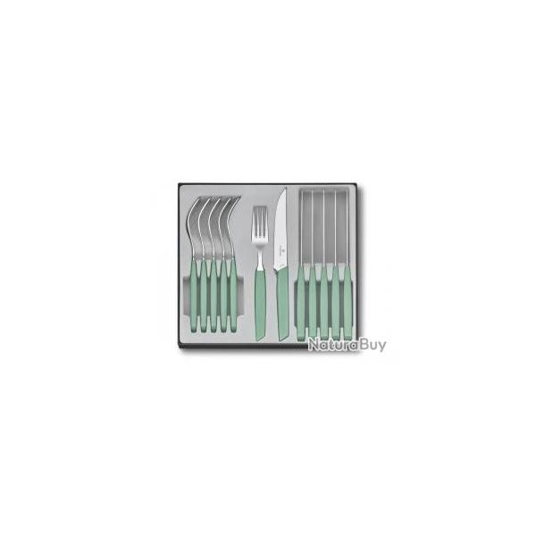 Mnagre Victorinox 12 pices Swiss Modern en acier inox 18/10, manche vert pastel