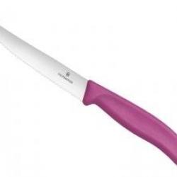 Couteau Victorinox steak/pizza « gourmet », lame 12 cm inox cranté, manche polypropylène rose
