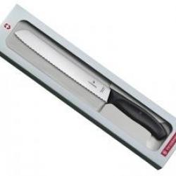 Couteau à pain Victorinox, lame à dents 21 cm inox, manche polypropylène noir, en boîte cadeau.