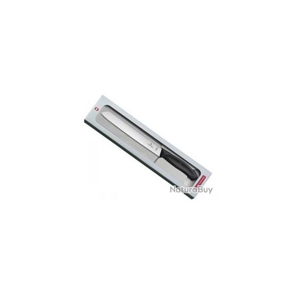 Couteau  pain Victorinox, lame  dents 21 cm inox, manche polypropylne noir, en bote cadeau.