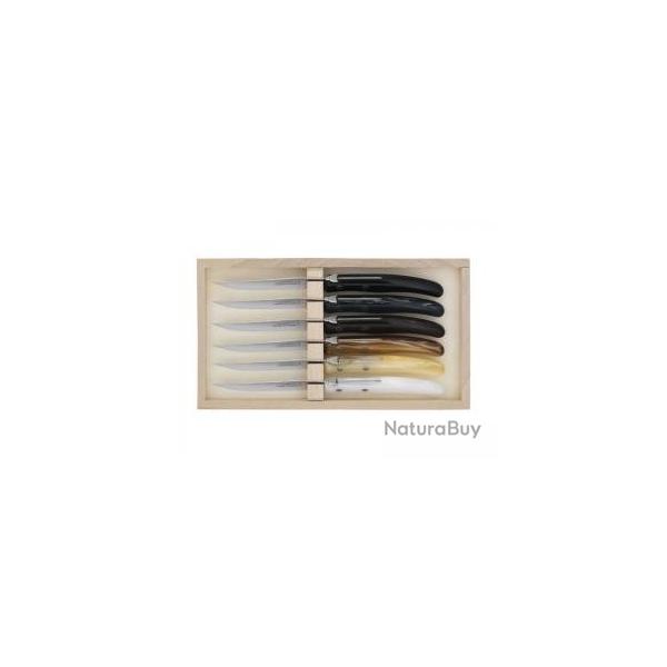Coffret 6 couteaux steak Laguiole par C. DOZORME, 22 cm, inox brillant  dents