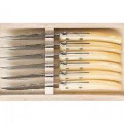 Coffret 6 couteaux steak Laguiole par C. DOZORME, 22 cm, inox brillant à dents manche nacrine