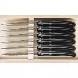 Coffret 6 couteaux steak Laguiole par C. DOZORME, 22 cm, inox brillant à dents manche noir brillant