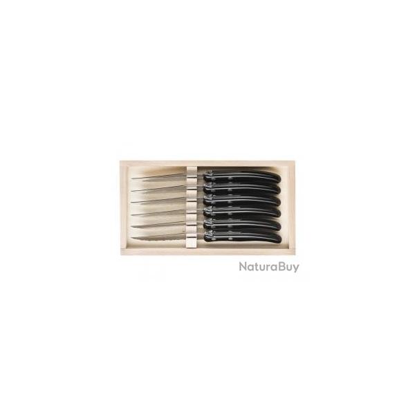 Coffret 6 couteaux steak Laguiole par C. DOZORME, 22 cm, inox brillant  dents manche noir brillant