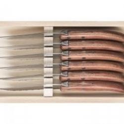 Coffret 6 couteaux steak Laguiole par C. DOZORME, 22 cm, inox à dents, manche bubinga