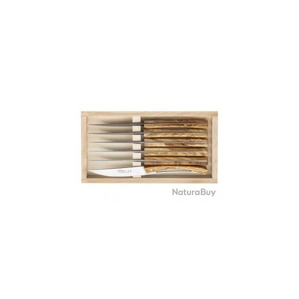 Coffret 6 couteaux table/steak Le Thiers par C. DOZORME, 23 cm inox, manche olivier.