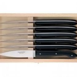 Coffret 6 couteaux steak « LE CAPUCIN » par C. DOZORME, 23 cm inox, manche méthacrylate noir.