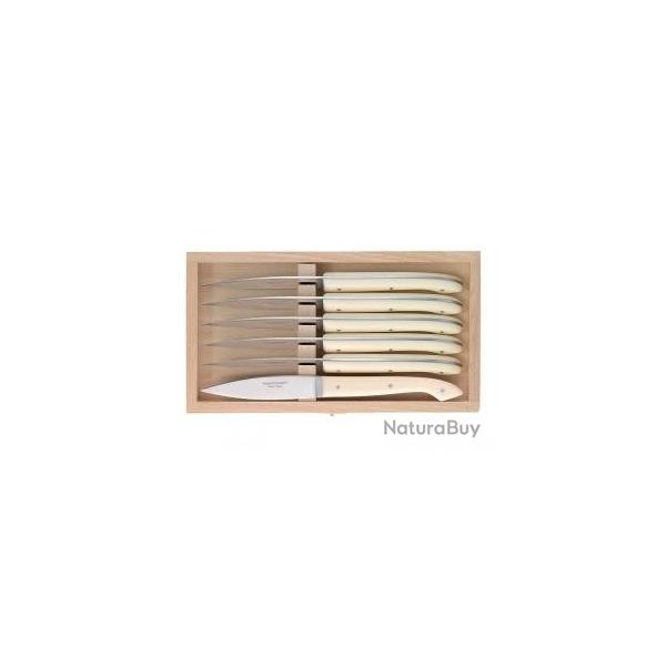 Coffret 6 couteaux steak  LE CAPUCIN  par C. DOZORME, 23 cm inox, manche mthacrylate crme