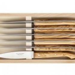 Coffret 6 couteaux steak « LE CAPUCIN » par C. DOZORME, 23 cm inox, manche olivier