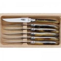 Coffret 6 couteaux table Laguiole G. DAVID, 23 cm, inox, manche façon corne blonde
