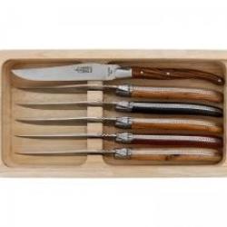 Coffret 6 couteaux table Laguiole G. DAVID, 23 cm, inox, manches bois assortis