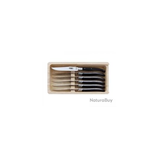 Coffret 6 couteaux table Laguiole G. DAVID, 23 cm, inox, manches bne
