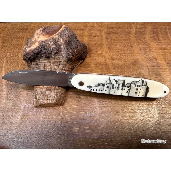 couteau le petit poisson scrimshaw ivoire de phacochre