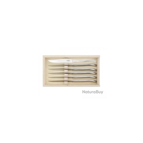 Coffret 6 couteaux table Laguiole G. DAVID monobloc, 23 cm, inox microdents.