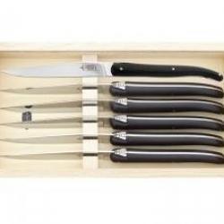 Coffret 6 couteaux table Laguiole G. DAVID, 23 cm, inox, plein manche en polyoxyméthylène (POM) noir
