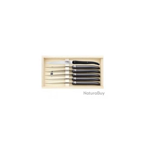 Coffret 6 couteaux table Laguiole G. DAVID, 23 cm, inox, plein manche en polyoxymthylne (POM) noir