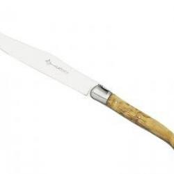 Couteau fromage Laguiole G. DAVID 2 pointes inox, manche olivier, guilloché, mitre inox mat