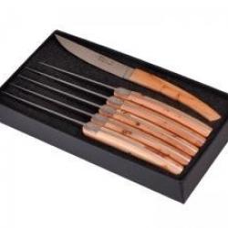 Coffret 6 couteaux table Le Thiers Pirou Brasserie 23 cm acier X46CR13 mat gris manche genévrier