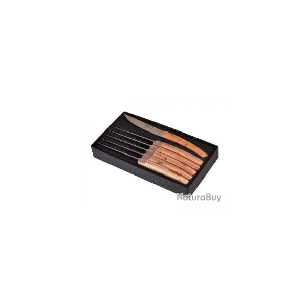 Coffret 6 couteaux table Le Thiers Pirou Brasserie 23 cm acier X46CR13 mat gris manche genvrier