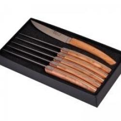 Coffret 6 couteaux table Le Thiers Pirou Brasserie 23 cm acier X46CR13 mat gris manche olivier