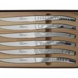Coffret 6 couteaux table monobloc forgés Le Thiers par ROGER ORFEVRE, microdentés, 23 cm, tout inox