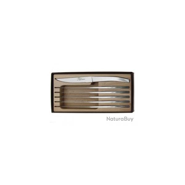 Coffret 6 couteaux table monobloc forgs Le Thiers par ROGER ORFEVRE microdents 23 cm inox brillant