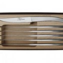 Coffret 6 couteaux table monobloc forgés ROGER ORFEVRE, microdentés, 23 cm, tout inox, microbillés
