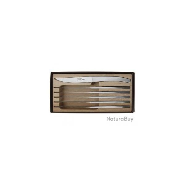Coffret 6 couteaux table monobloc forgs ROGER ORFEVRE, microdents, 23 cm, tout inox, microbills