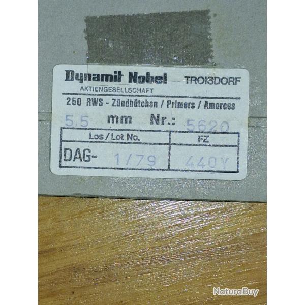 RWS Amorces BERDAN 5.5mm type 5620 paquet de 250
